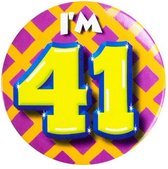button I'm 41 staal 5,5 cm geel/blauw/paars