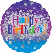 folieballon Happy Birthday Stars 43 cm blauw/paars