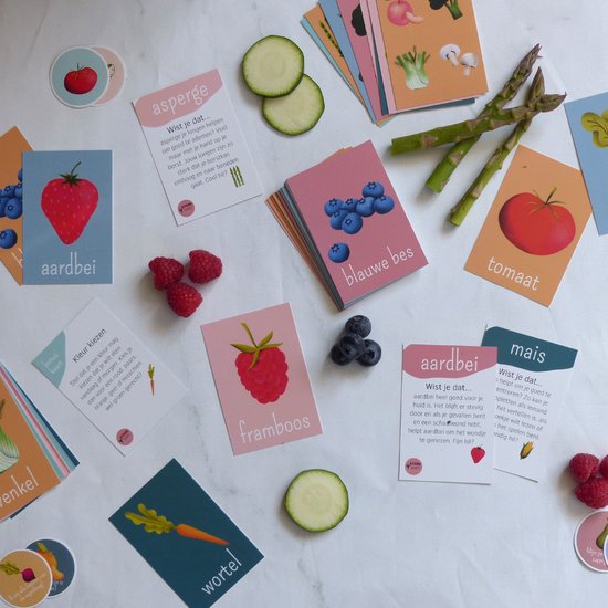 Afbeelding van het spel Tafelkaartjes met groente en fruit - kaartspel - opvoeding - kinderen