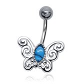 Joy|S - Navel piercing - Vlinder Sterling zilver 925 - Turquoise blauw - staaf 316L Chirurgisch staal