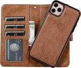 iPhone 11 Pro 2-in-1 Hoesje met Magnetische Backcover - Telefoonhoesje met vakjes voor pasjes - Inclusief polsbandje - Mobiq Magnetische 2-in-1 Wallet Case iPhone 11 Pro bruin