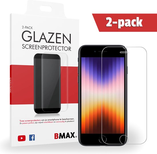 2-pack BMAX geschikt voor de Apple iPhone SE 2022 Screenprotector glas - Tempered glas - Apple screenprotectors 2 stuks - Telefoonglaasje - Beschermglas - Glasplaatje - Screensaver - Screen protector - Case friendly - Transparant