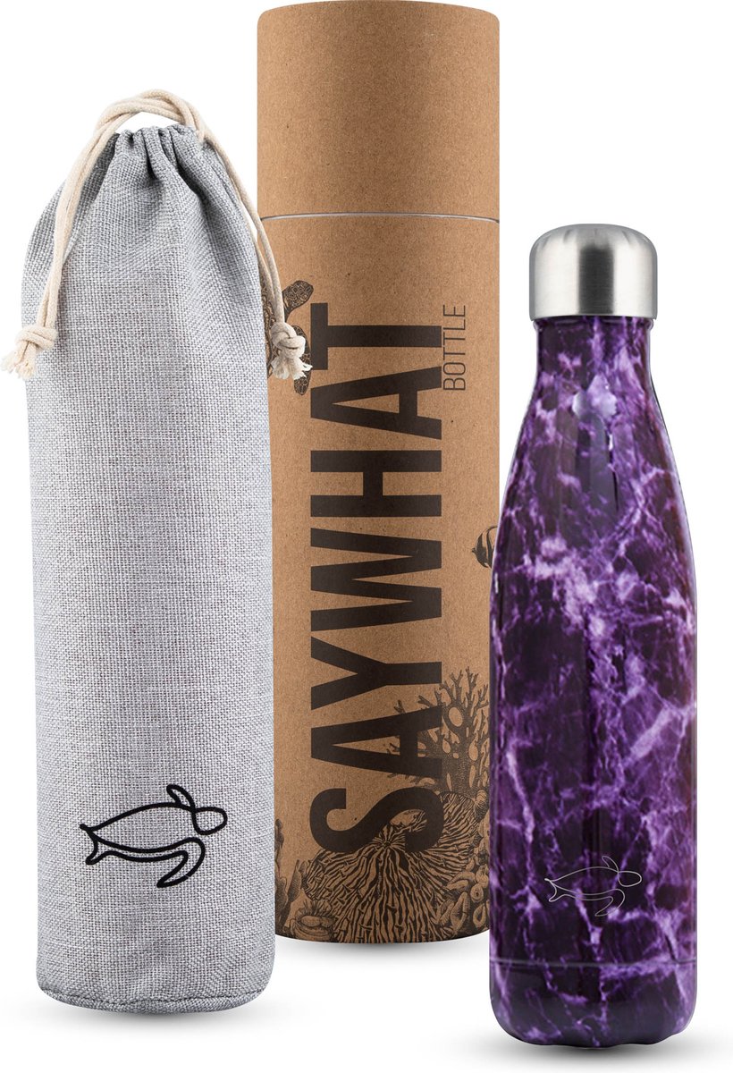 Saywhat Bottle Marble Purple - 500ml - Drinkfles - Waterfles - Thermosfles - Thermoskan