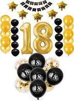 18 jaar verjaardag feest pakket Versiering Ballonnen voor feest 18 jaar. Ballonnen gouden slingers opblaasbare cijfers 18. 38 delig