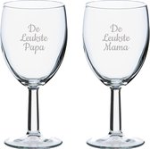 Gegraveerde wijnglas 24,5cl De Leukste Mama-De Leukste Papa