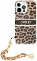 Apple iPhone 13 Hoesje Guess met Luipaardprint en Bandje Goud