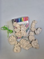 Pasen - Kleursetje - 11 Hangers - Paasboom - Paastakken - zelf inkleuren - kinderen - knutselen Pasen - knutselsetje - knutsel pakketje