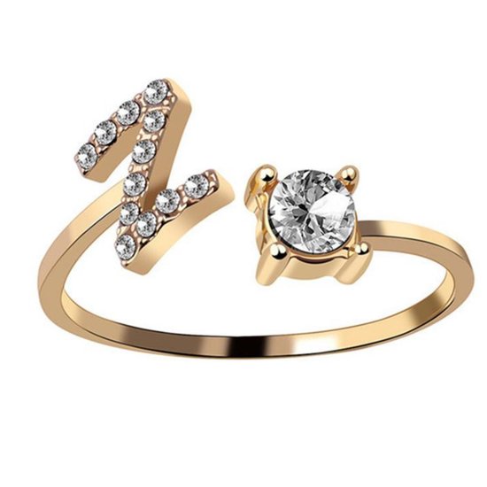 Ring Met Letter - Ring Met Steen - Letter Ring - Ring Letter - Initial Ring - (Zilver 925) Gold-Plated Letter Z - Cadeautje voor haar