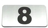Nummerplaatje 8 - Nummerbordje - Huisnummer - Deur en Kamernummer - Lockernummer - Plakcijfers - Zelfklevend - Brievenbus Nummer - RVS Look - 80 mm x 50 mm x 1,6 mm - 5 jaar Garantie