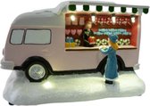 kerstversiering bus led 20 cm keramiek roze/wit