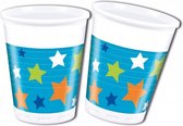 feestbekers Happy Birthday 200 ml wit/blauw 8 stuks