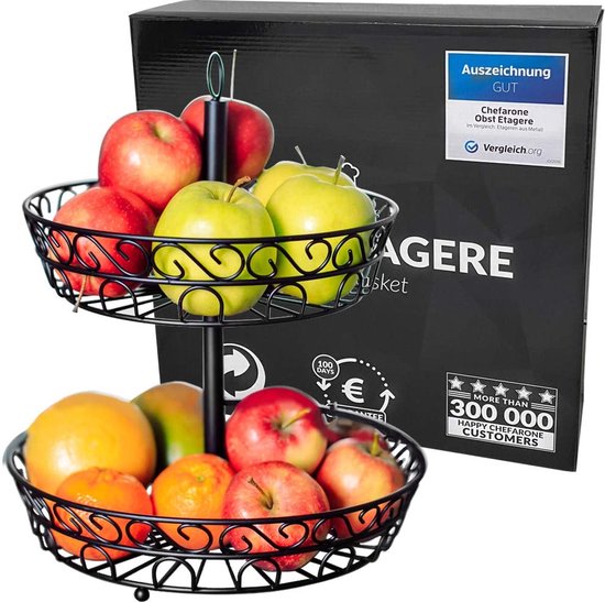 Chefarone Fruit Etagère 2 Laags - Fruitschaal metaal - Fruitmand zwart