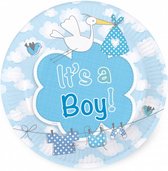 bordenset "It's a boy!" 18 cm karton blauw/wit 8 stuks