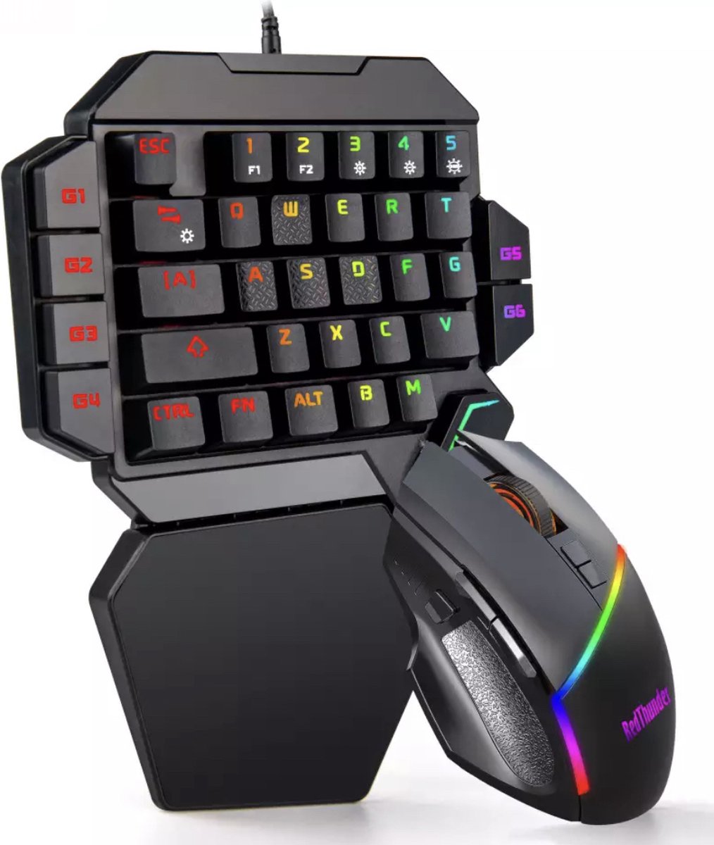 RedThunder One-Handed Gaming Toetsenbord en Muis - Gaming Set (Combo-Box) met RGB Verlichting | Gaming Toetsenbord en Muis | One Hand Keyboard | Mechanisch Toetsen | 35 Toets