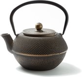 Tealøv THEEPOT GIETIJZER 1,1 Liter | GIETIJZEREN THEEPOT Arare in Japanse Stijl | Met Uitneembare Roestvrijstalen Theezeef | Binnenzijde Volledig Geëmailleerd | Zwart / Goud