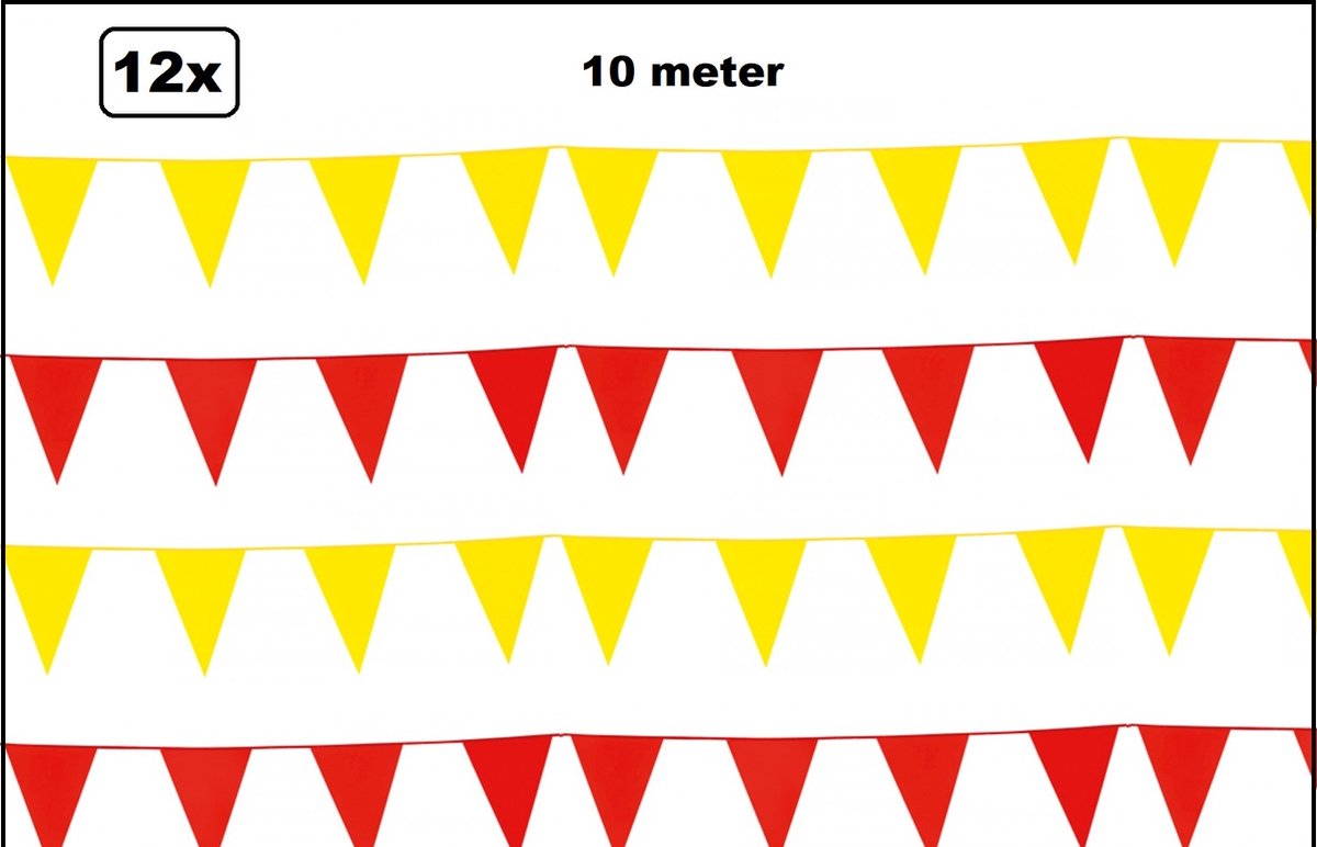 12x Vlaggenlijn rood en geel 10 meter - themafeest vlaglijn festival feest party verjaardag thema feest kleur