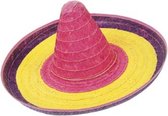 sombrero 50 cm stro paars/geel/roze