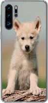 Geschikt voor Huawei P30 Pro hoesje - Wolf - Kind - Hout - Siliconen Telefoonhoesje