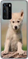 Geschikt voor Huawei P40 Pro hoesje - Wolf - Kind - Hout - Siliconen Telefoonhoesje