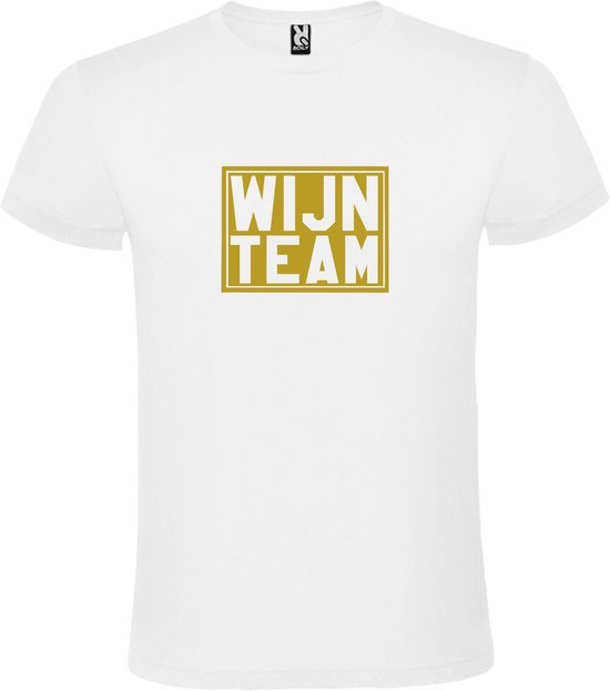 Wit T shirt met print van " Wijn Team " print Goud size XXXL