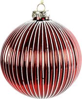 kerstbal Elora 12 cm glas rood/wit/zwart