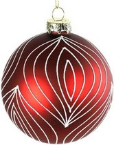 kerstbal Eline 8 cm glas rood/wit/goud
