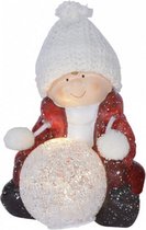kerstfiguur jongen led 14 x 11 x 10 cm keramiek