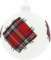 kerstbal Fester 8 cm glas wit/rood/zwart
