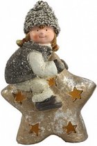 kerstfiguur Nenni meisje led 13 cm keramiek grijs