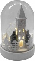 kerststolp kerk led 18,5 cm hout/glas wit/transparant