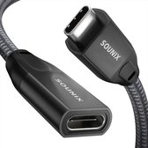 Sounix USB C 3.2 Verlengkabel - USB C kabel (10Gbps) - Ondersteuning voor 4K 60Hz - Female naar Male adapter - 2 Meter - Gecertificeerd - Zwart I Shape