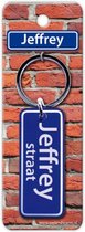 sleutelhanger straatnaam Jeffrey 9 cm staal blauw