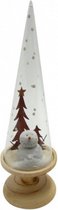kerstfiguur sneeuwman 28 cm hout/glas bruin/wit 2-delig