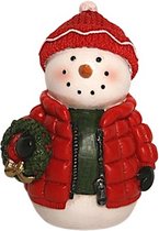 beeldje Bonner sneeuwpop polyresin rood/wit