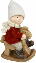 kerstbeeld Jongen op Hobbelpaard 45 cm keramiek rood