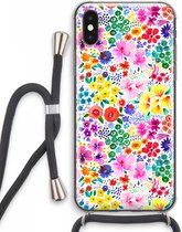 Case Company® - iPhone XS Max hoesje met Koord - Little Flowers - Telefoonhoesje met Zwart Koord - Extra Bescherming aan alle Kanten en Over de Schermrand