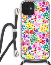 Case Company® - iPhone 12 hoesje met Koord - Little Flowers - Telefoonhoesje met Zwart Koord - Extra Bescherming aan alle Kanten en Over de Schermrand