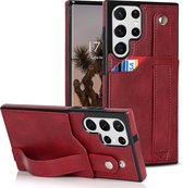 Samsung Galaxy S22 Ultra  Telefoonhoesje | Back Cover | Lederen Case | Pasjeshouder | Rood