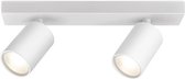 LED Plafondspot - Draytron Betin - GU10 Fitting - 2-lichts - Rond - Mat Wit - Kantelbaar - Aluminium