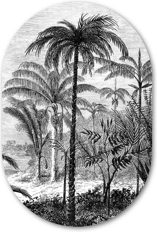Wandovaal muursticker Palm Jungle - WallCatcher | Behangsticker 60x90 cm | Ovalen schilderij | Muurovaal Palmen