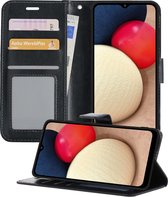 Hoesje Geschikt voor Samsung A02s Hoesje Book Case Hoes Wallet Cover - Hoes Geschikt voor Samsung Galaxy A02s Hoesje Bookcase Hoes - Zwart