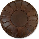 Leren Poef (XL) Chocolate Brown - Handgemaakt - Rond - Ø60 x 35cm - Gevuld geleverd - POUFS&PILLOWS