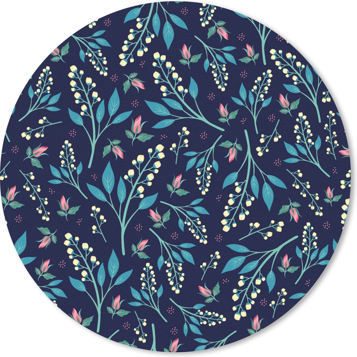 Muismat rond 40x40 cm - Mousepad Bloemen - Roze - Wit - Patroon - Ronde muismatten