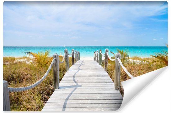 Fotobehang Pad Op Een Caribisch Strand - Vliesbehang - 300 x 210 cm