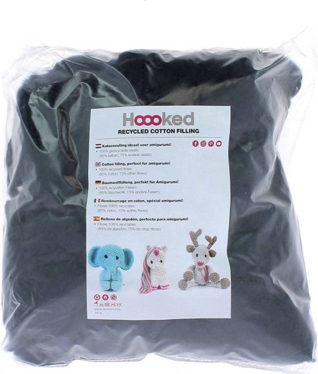 Hoooked katoenvulling - Voor knuffels - Cotton Filling Recycled - Dark Colour Mix - Storm - 250 gram