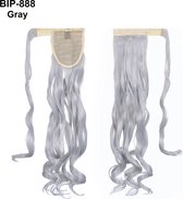 Wrap Around paardenstaart, ponytail hairextensions wavy grijs / grey