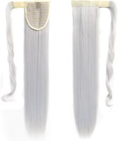 Wrap Around paardenstaart, ponytail hairextensions straight grijs / grey