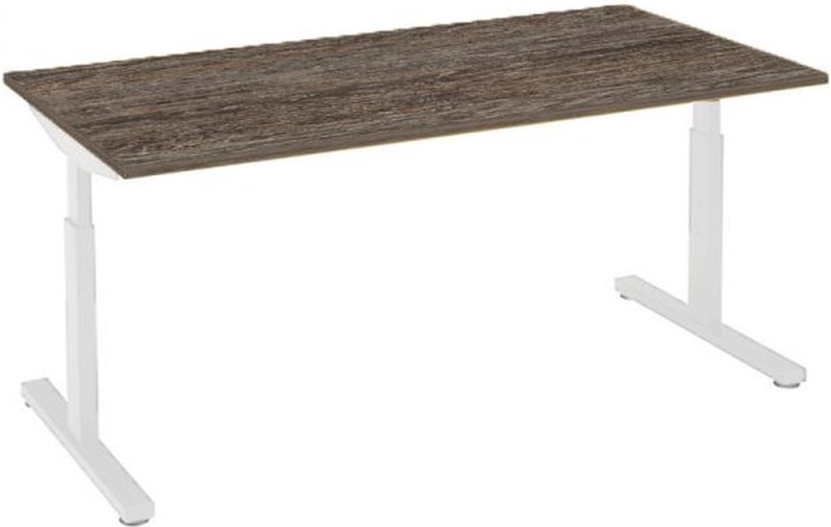 Offeco  Bureau Lobo  - Verstelbaar - Bureaus - Bureau - Kantoormeubels - Game bureau - height adjustable desk - Gaming desk - computertafel - Thuiswerken - 140x80cm - Wit - Bruin eiken-- blad-  onderstel- x80