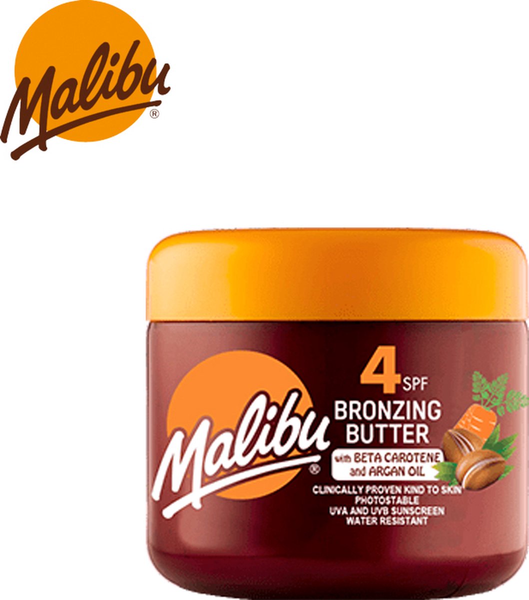 Malibu Sun SPF 4 Bronzing Tanning Body Butter - Bèta-caroteen en Arganolie – Kokosgeur – 300 ml