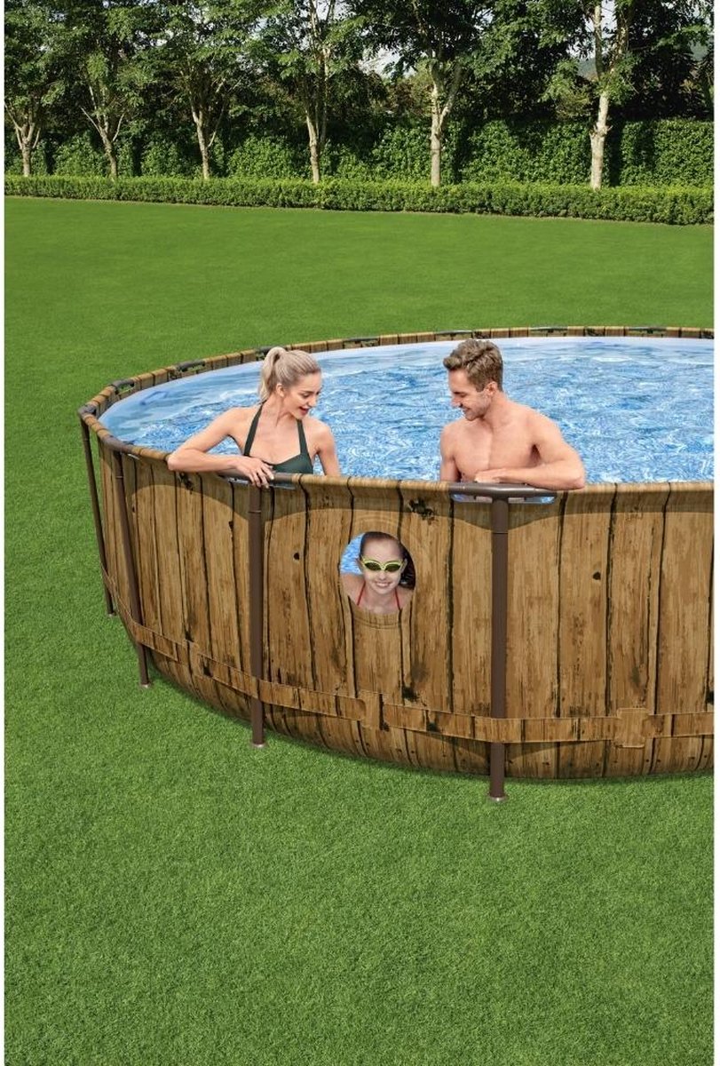 Bestway - Power Steel Swim Vista - Opzetzwembad inclusief filterpomp en accessoires - 488x122 cm - Houtprint - Rond — afbeelding 18